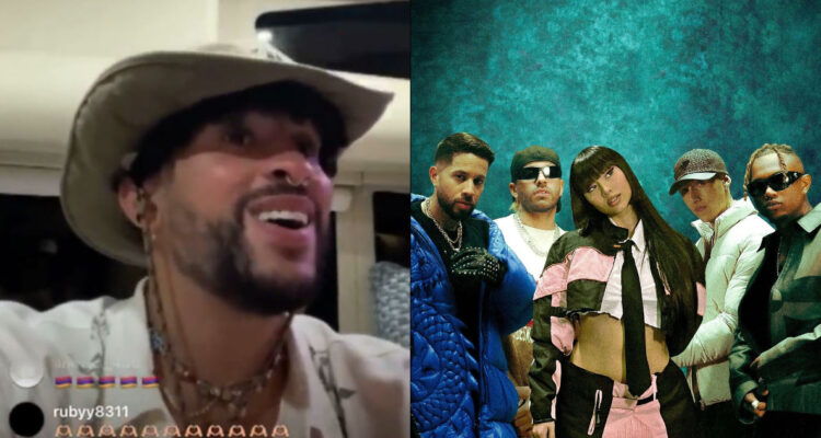 Bad Bunny cantando la canción Ultra Solo en su live de Instagram. A su lado, una foto de los artistas a cargo del remix.