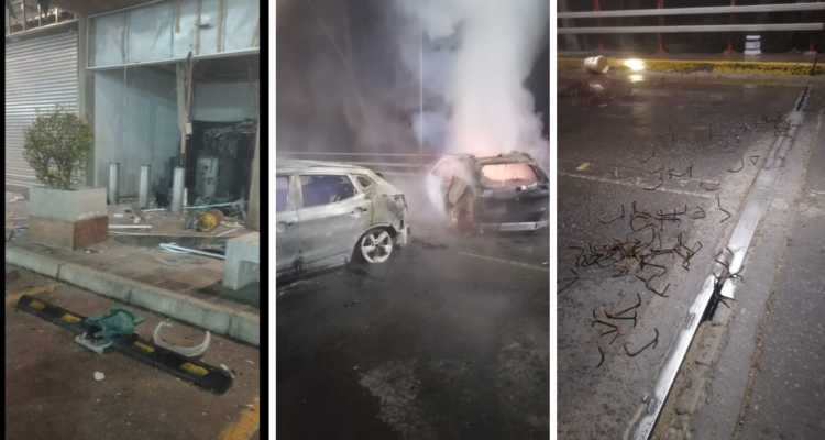 Al menos 4 vehículos quemados y rutas cortadas deja intento de robo de cajero automático en Limache.