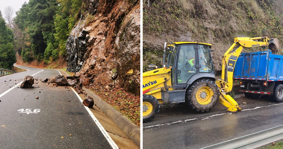 Caminos intransitables por desprendimientos de rocas deja sistema frontal en la provincia de Bío Bío