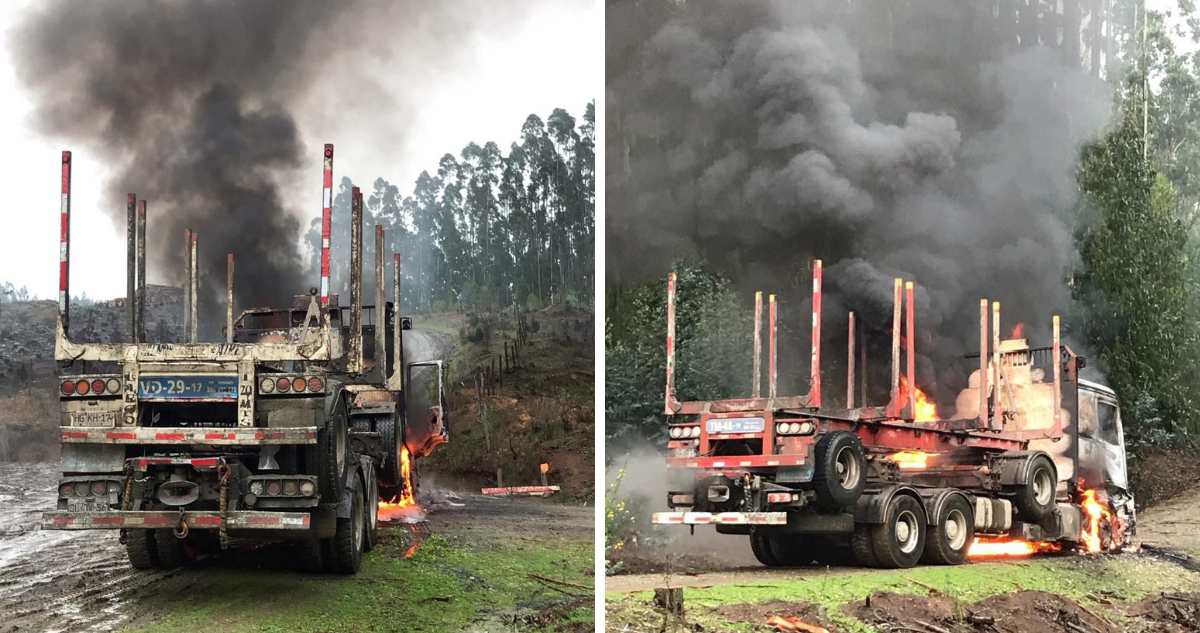 Camiones quemados en Arauco
