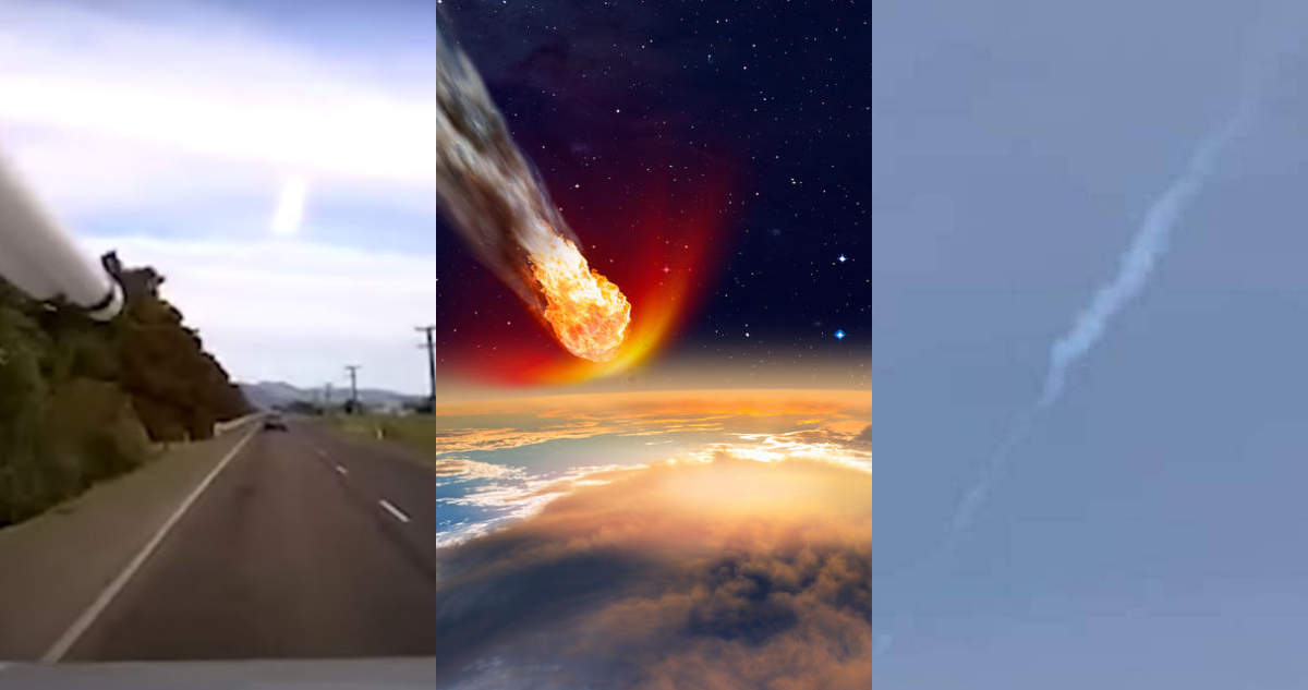 Imágenes de la bola de fuego vista en Nueva Zelanda. A su lado, una imagen del meteorito de la película Don’t Look Up.