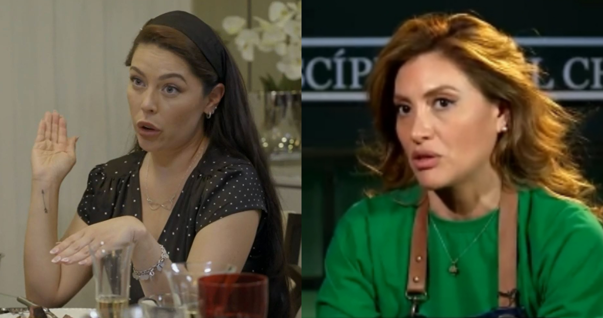 Daniela Aranguiz hablando de Karen Bejarano en La Divina Comida. A su lado, una foto de la cantante en El Discípulo del Chef.