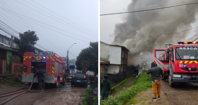 Incendio afecta a dos viviendas de sector Polvorín de Lota: una terminó completamente destruida