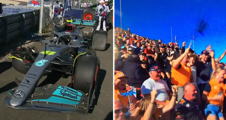 Lewis Hamilton chocó su Mercedes y desató festejos de los fanáticos de Red Bull.