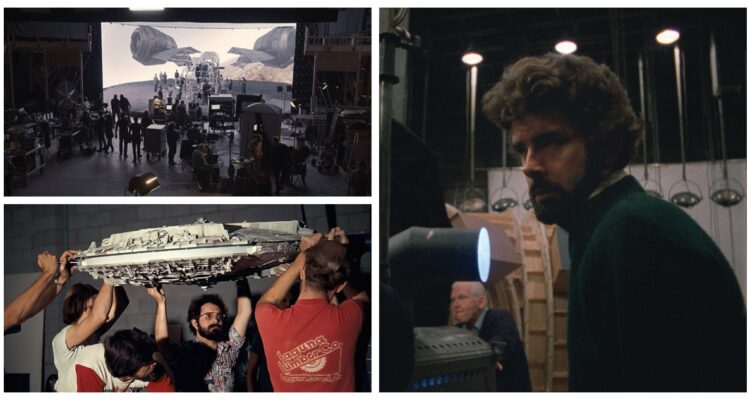 Fotografías de Industrial Light & Magic trabajando, y George Lucas dirigiendo Star Wars.