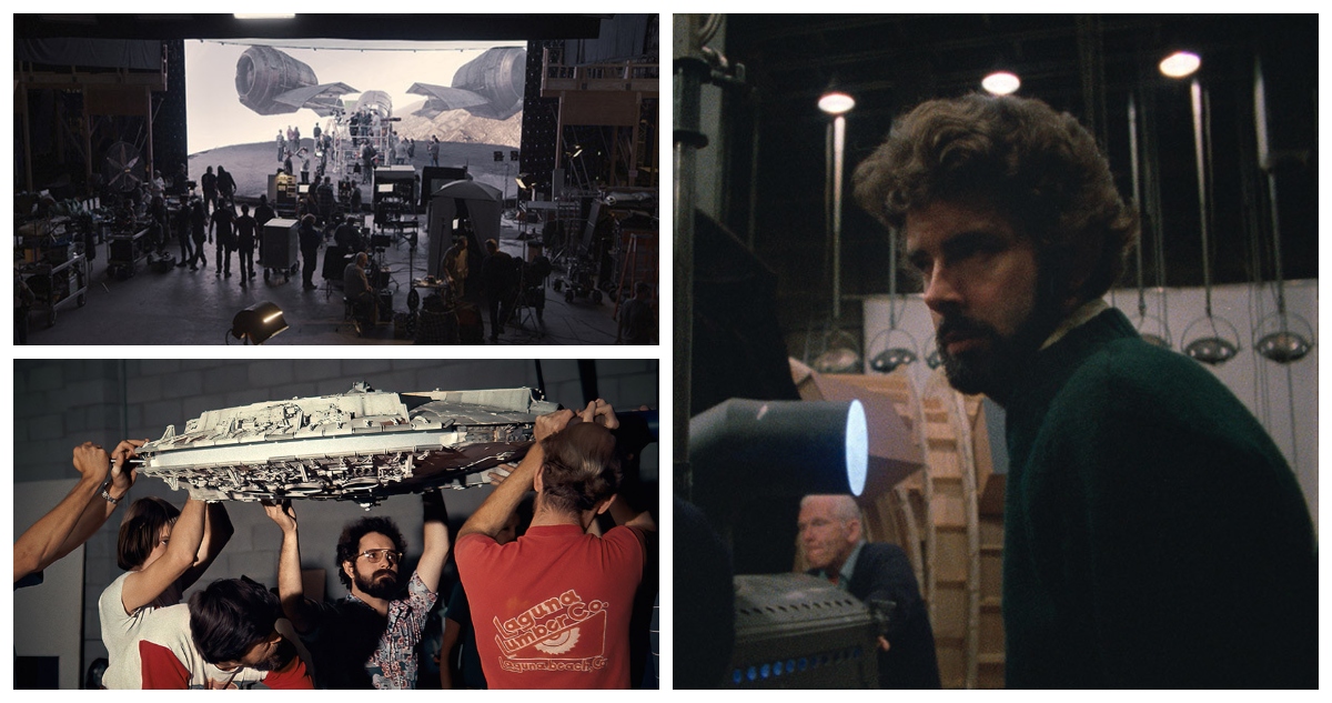 Fotografías de Industrial Light & Magic trabajando, y George Lucas dirigiendo Star Wars.