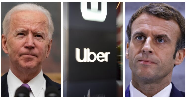 Composición de fotos de Biden, Macron y Uber.