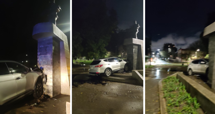 Conductor ebrio choca contra el Monumento al Bombero en el centro de Concepción.