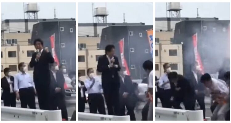 Captura del momento en que Shinzo Abe es atacado por segunda vez.