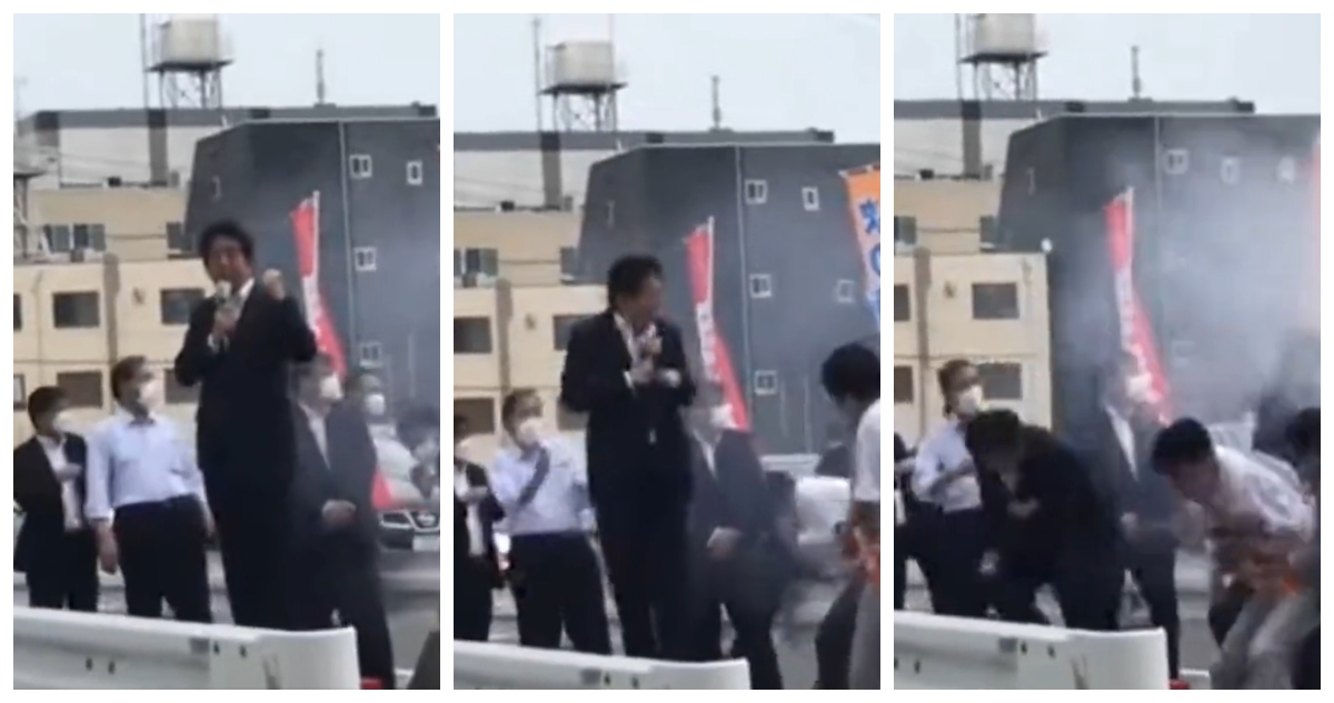 Captura del momento en que Shinzo Abe es atacado por segunda vez.
