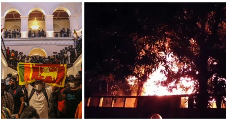 Turbas en la residencia del presidente y captura de un video del incendio en la del primer ministro.