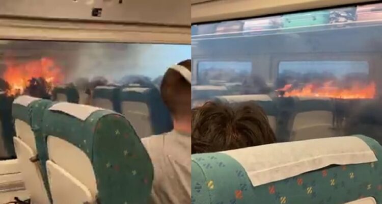 Tren en incendio en España