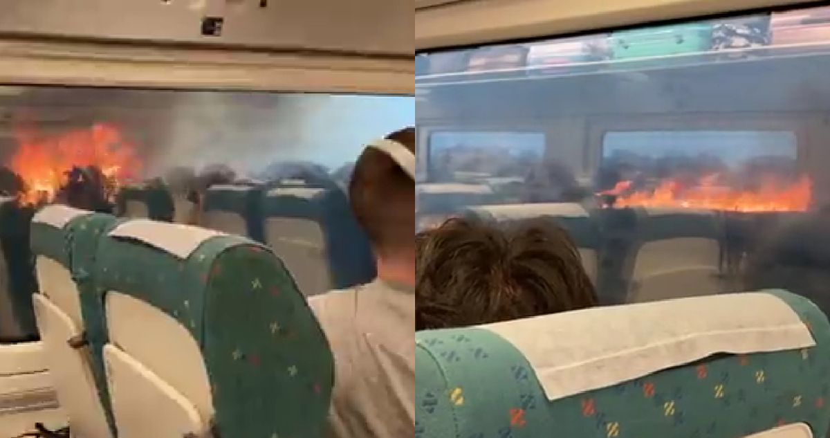 Tren en incendio en España
