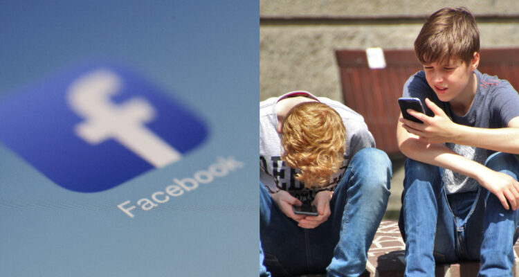 Adolescentes mirando su celular. A su lado, el logo de Facebook.