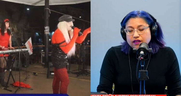 La periodista Alejandra Valle en La Voz de los que Sobran. A su lado, Las Indetectables en su presentación.