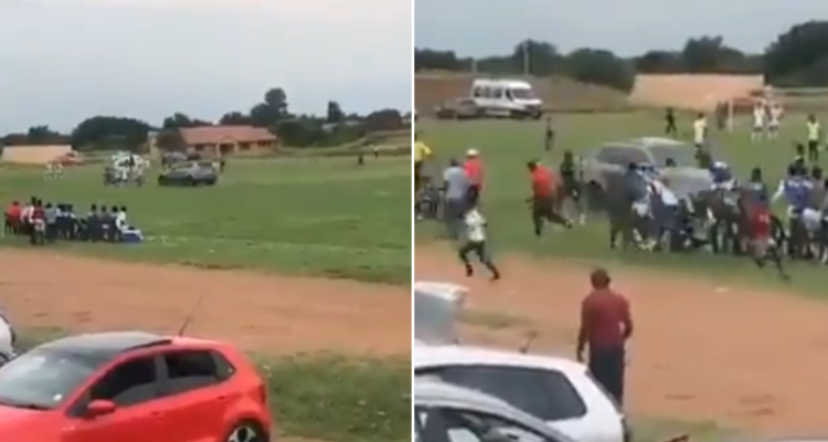 Un hincha ingresó a la cancha en Sudáfrica para atropellar al arbitro del partido.