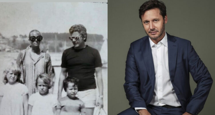 La familia de Benjamín Vicuña en su infancia, donde se ve su padre. A su lado, el actor posando a la cámara.