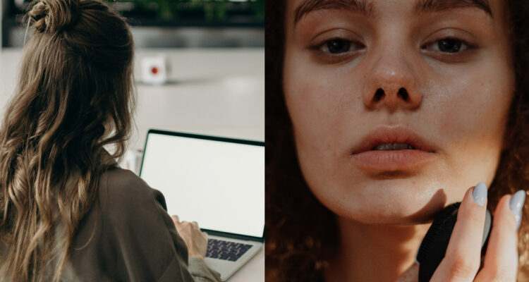 mujer teletrabajando