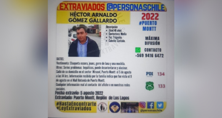 Buscan a hombre que lleva desaparecido 13 días desde sector Mirasol de Puerto Montt
