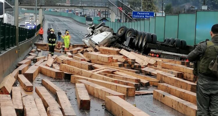 Camión con madera vuelca en Colcura y se da a la fuga