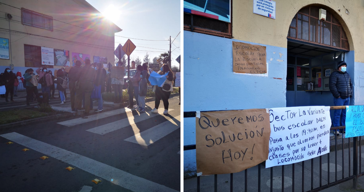 Comunidad de colegio de Los Ángeles se manifiesta: exigen mejoras en locomoción para alumnos