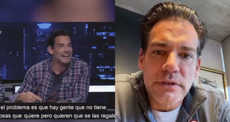El actor Cristián de la fuente en el extracto donde se ve en franja por el Apruebo. A su lado, el actor mira serio a la cámara.