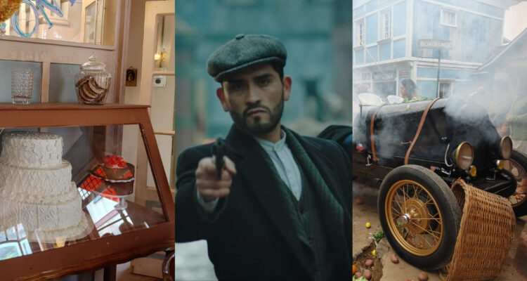 Una imagen de pasteles falsos, Gastón Salgado en Hijos del Desierto y un auto estreññado que arroja humo desde su motor. Todo es parte de la escenografía de la nueva teleserie de Mega, Hijos del Desierto.