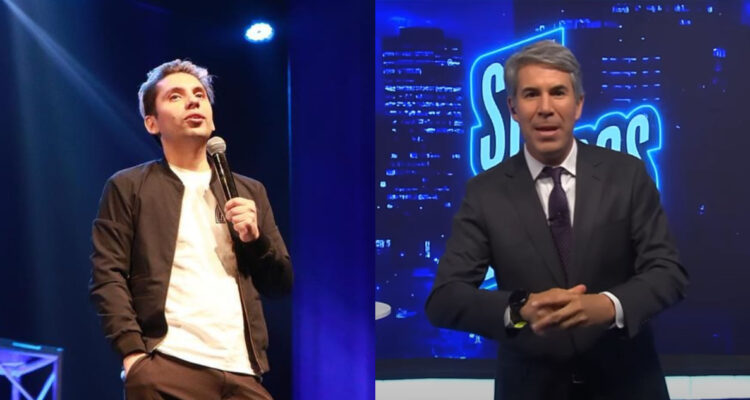 Fabrizio Copano en una de sus rutinas. A su lado, Gonzalo Feito en Sin Filtros.