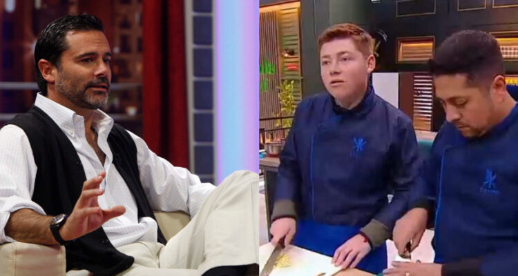 El animador Felipe Camiroaga hablando en uno de sus programas. A su lado, Víctor Zafrada Díaz recordando al conductor durante El Discípulo del Chef.