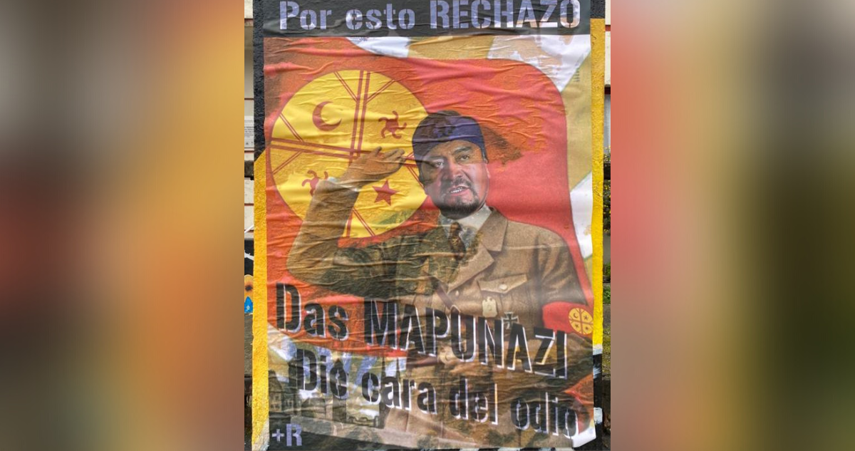 Con Héctor Llaitul vestido de nazi: vandalizan monumentos con propaganda del Rechazo en Valdivia
