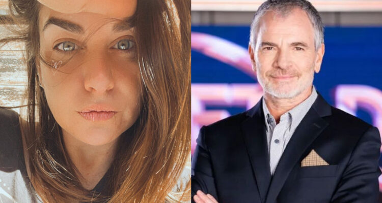 La actriz Ingrid Cruz aparece seria en una autofoto. A su lado, Álvaro Rudolphy sonríe en el set de El Retador.