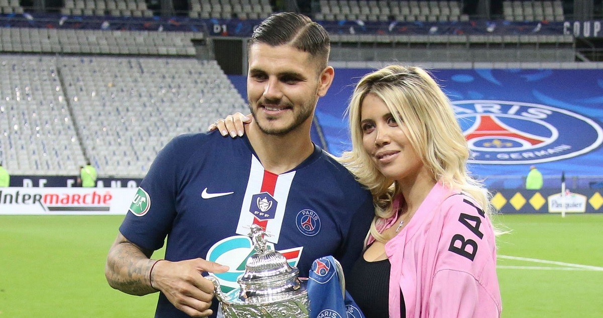 Mauro Icardi y Wanda Nara celebrando título con el PSG.