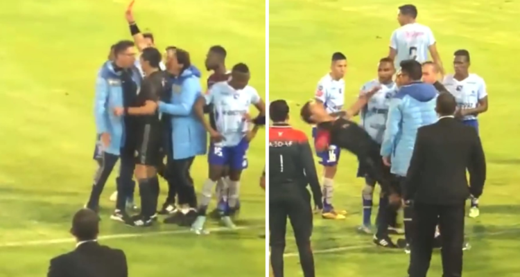 Una lamentable agresión al árbitro del partido se vivió en el fútbol ecuatoriano.