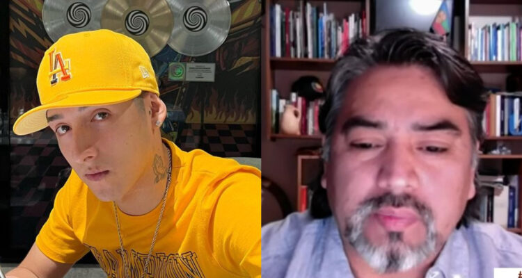 El cantante Pailita posa para la cámara. A su lado, Pedor Cayuqueo hablando en Mentiras Verdaderas.