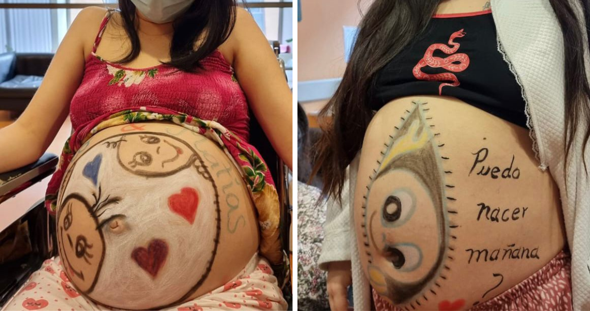 Celebran mes de la matronería pintando guatitas de futuras mamás en Hospital de Puerto Montt