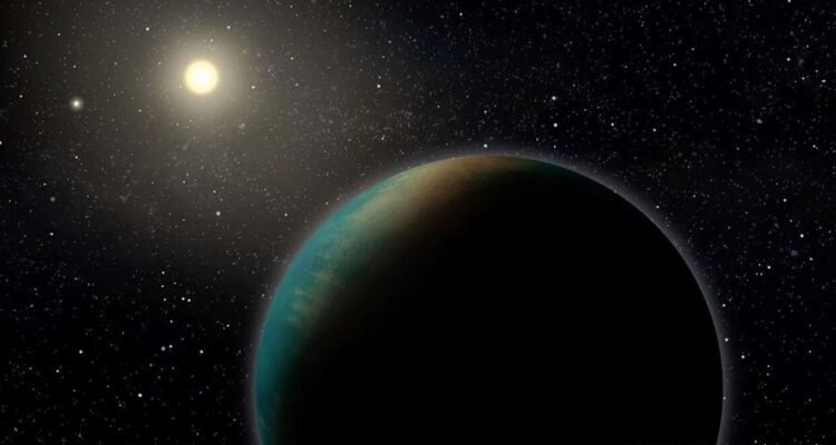 Representación artística del exoplaneta TOI-1452 b, un pequeño planeta que podría estar totalmente cubierto por un océano profundo.