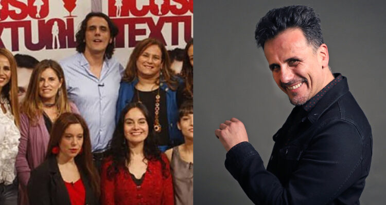 Sergio Lagos en el programa Acoso Textual. A su lado, en fotos de presentación en Juego Textual.