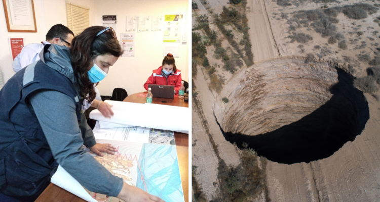 socavón en tierra amarilla