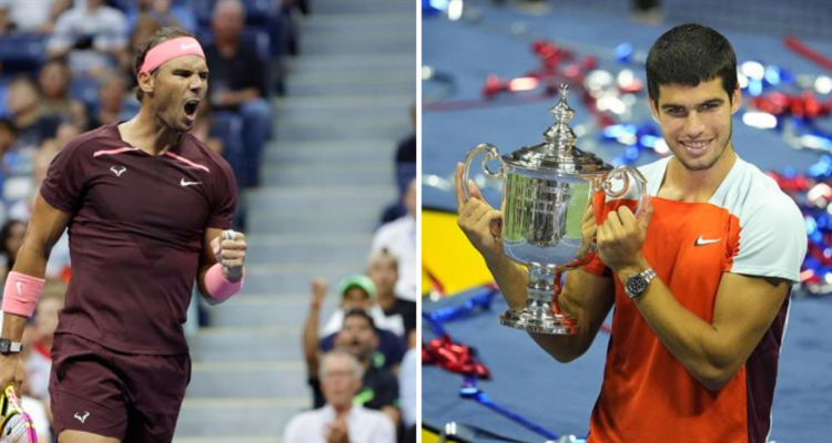 Rafael Nadal felicita a Alcaraz por lograr su primer Grand Slam a los 19 años.