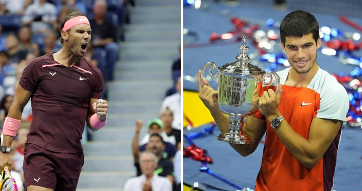 Rafael Nadal felicita a Alcaraz por lograr su primer Grand Slam a los 19 años.