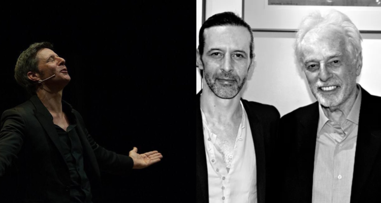 Cristóbal Jodorowsky durante una función de psicoteatro y en una fotografía junto a su padre Alejandro, escritor chileno