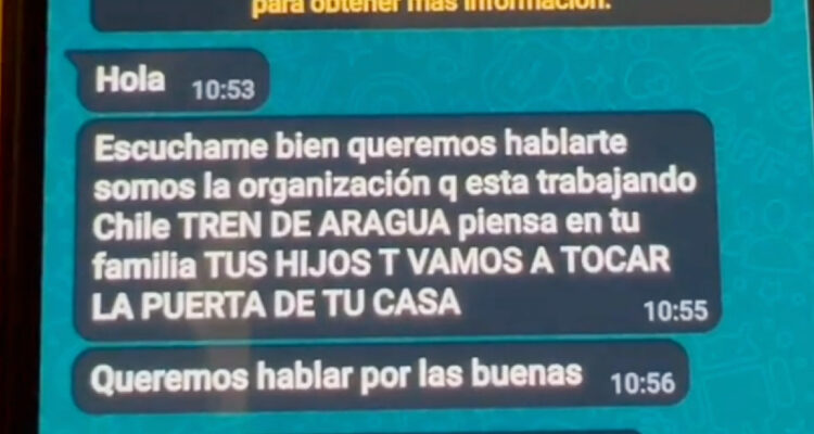 Captura pantalla | Teléfono de una de las víctimas víctima de amenaza que fue enviado al diputado Videla.