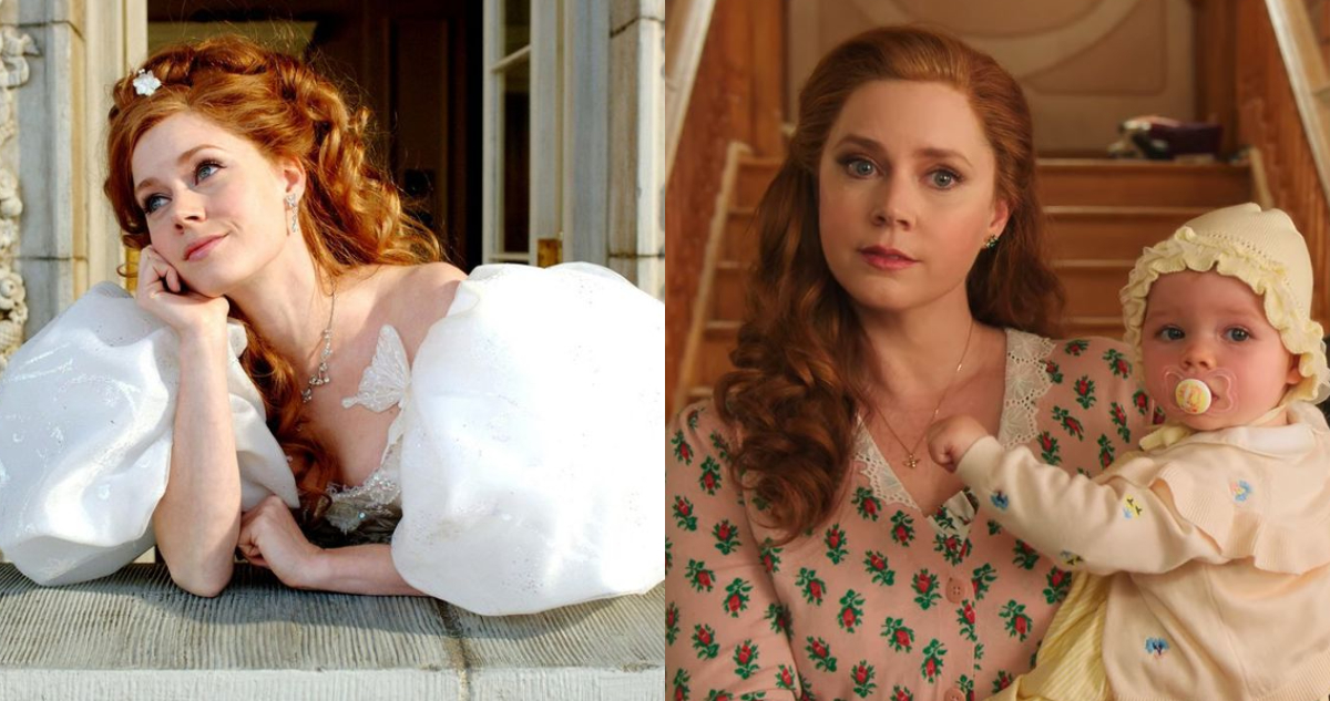 Amy Adams en Encantada. A su lado, la misma actriz en el trailer de Desencantada.