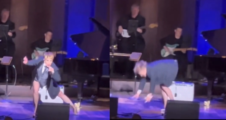 Captura de video de la caída de Alejandra Gúzman en un concierto