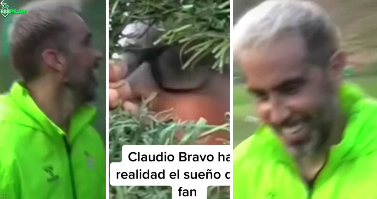 Claudio Bravo hace feliz a un niño en el entrenamiento del Real Betis.