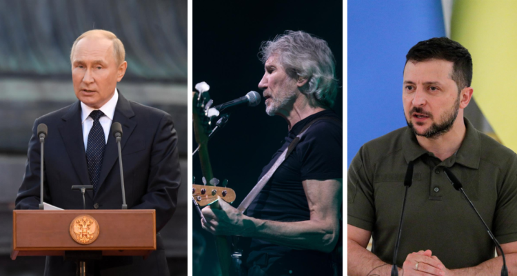 Vladimir Putin, presidente de Rusia; Roger Waters, cantante y ex vocalista de Pink Floyd; Volodímir Zelenski, presidente de Ucrania