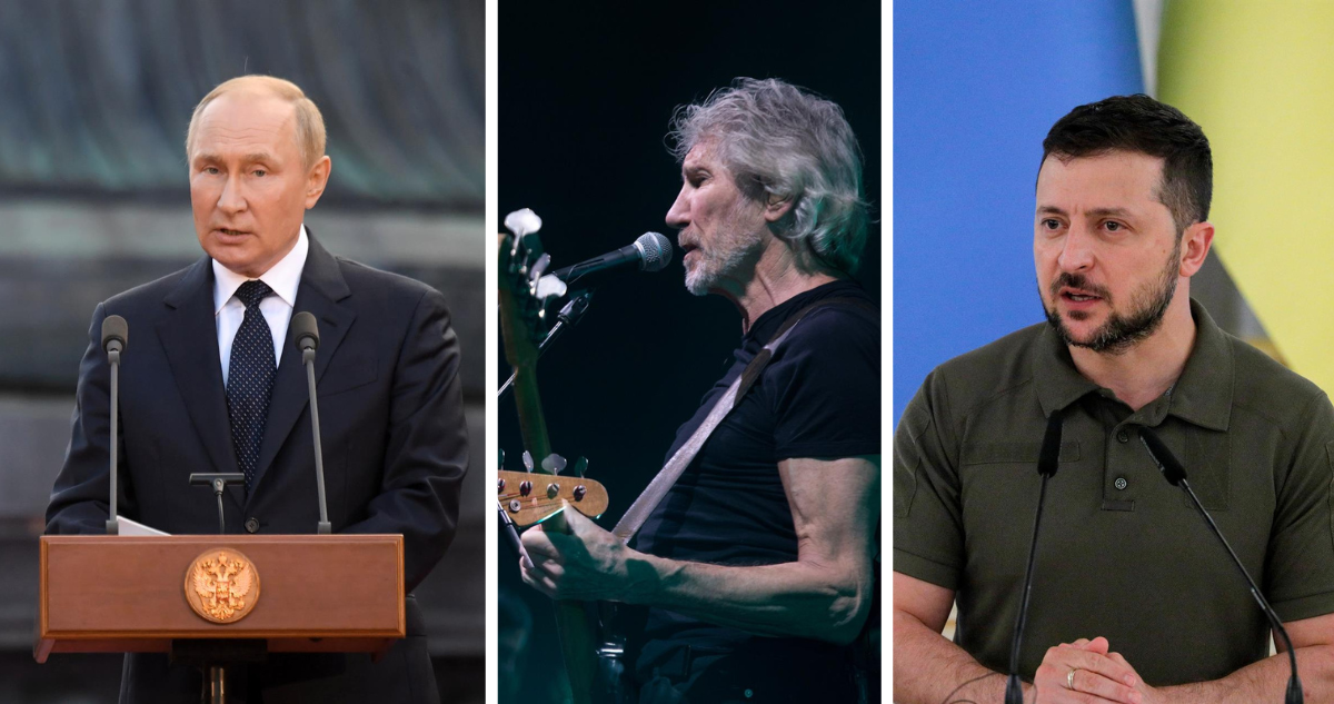 Vladimir Putin, presidente de Rusia; Roger Waters, cantante y ex vocalista de Pink Floyd; Volodímir Zelenski, presidente de Ucrania