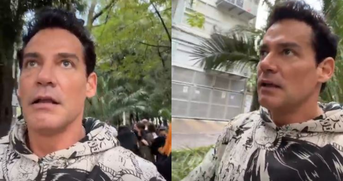 El actor Cristián de la Fuente hablando en medio de un terremoto en México.