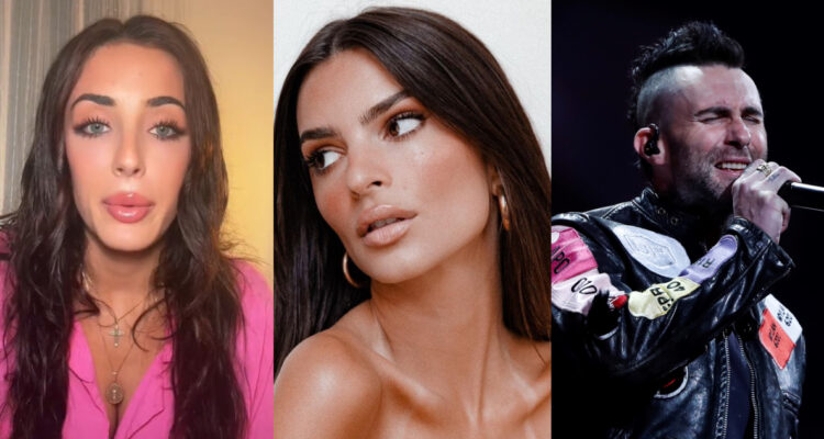 La modelo Emily RatajKowski junto a fotos de Sunmer Stroh y Adam Levine.