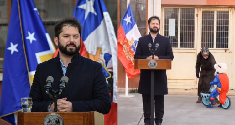 Gabriel Boric es interrumpido por niño vestido de Superman durante su discurso